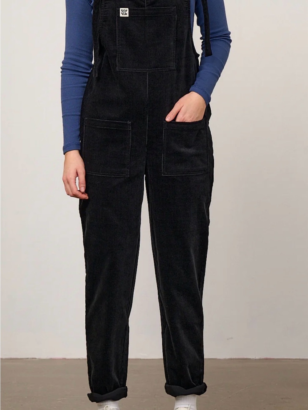Lucy & Yak Original Corduroy Dungarees in Black - UK 12 / US 8